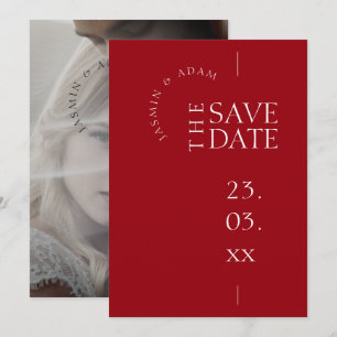 Save The Date Crimson Red White Simple Photo Mariage