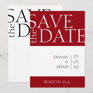 Save The Date Crimson rouge blanc Mariage minimaliste de typogra