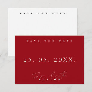 Save The Date Crimson rouge blanc Mariage minimaliste de typogra