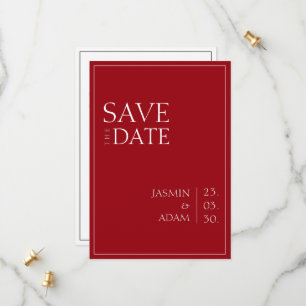 Save The Date Crimson rouge blanc Mariage minimaliste de typogra