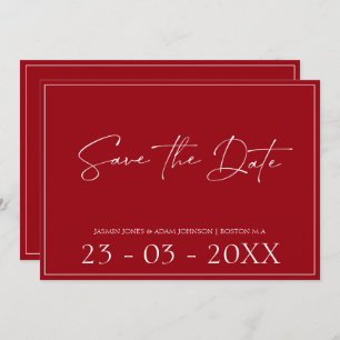 Save The Date Crimson Rouge minimal Mariage Script Enregistrer L