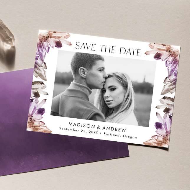 Save The Date Cristaux d'aquarelle Améthyste Photo Violet (Créateur téléchargé)