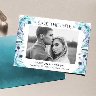 Save The Date Cristaux d'aquarelle Photo Bleu Turquoise