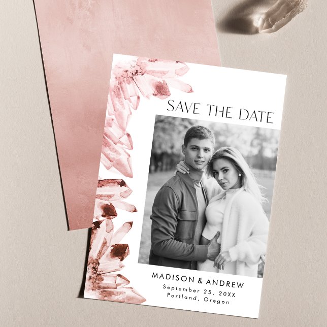 Save The Date Cristaux d'aquarelle Rose Quartz Photo (Créateur téléchargé)