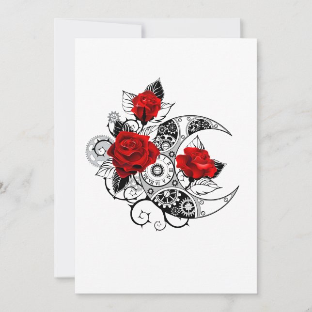 Save The Date Croissant mécanique avec roses rouges (Devant)