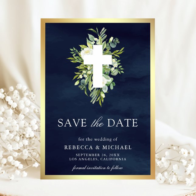 Save The Date Croix de verdure catholique mariage naval à reteni (Créateur téléchargé)