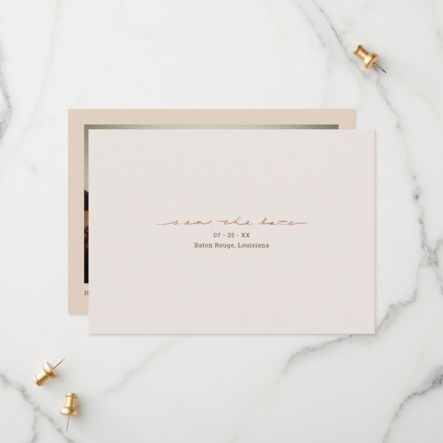 Save The Date Croix Monogramme Photo Mariage Chrétien (Devant/Arrière en situation)