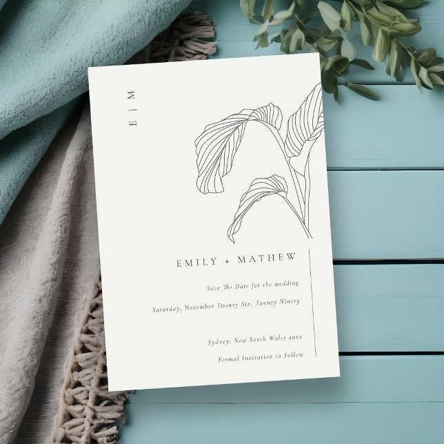 Save The Date Croquis feuille de palme Mariage noir et blanc (Créateur téléchargé)