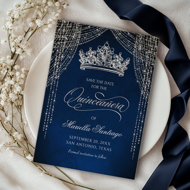 Save The Date Crown Tiara Marine Argent Quinceañera Enregistrer  (Créateur téléchargé)