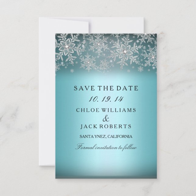 Save The Date Crystal Snowflake Blue Winter Enregistrer La Date (Devant)