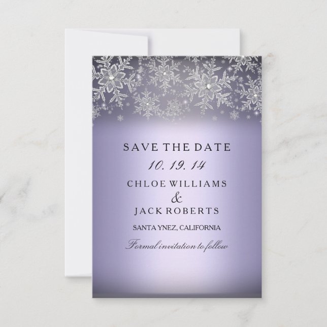 Save The Date Crystal Snowflake Purple Winter Enregistrer La Dat (Devant)