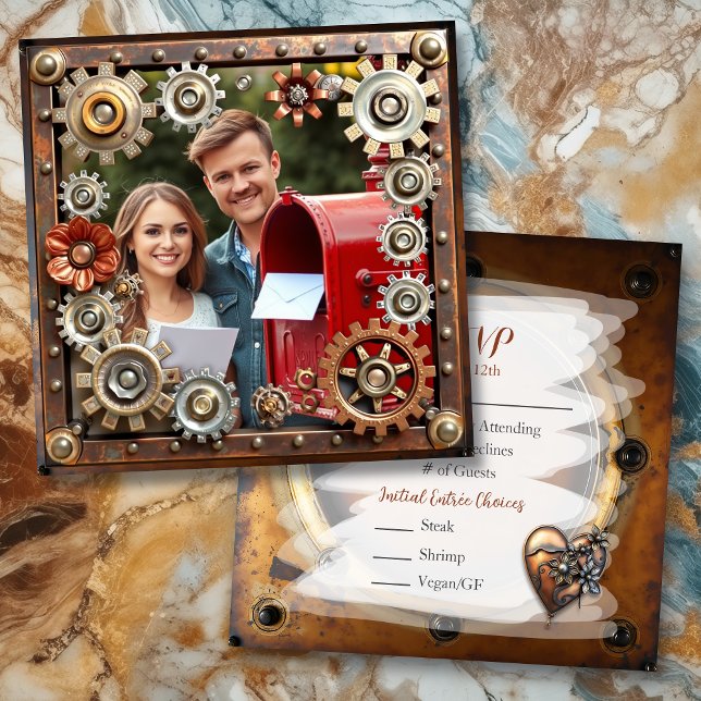 Save The Date Cuivre Steampunk Mariage personnalisé RSVP (Créateur téléchargé)