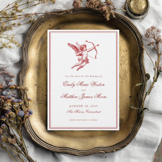 Save The Date Cupidon Vintage Élégant Romantique Mariage Rouge