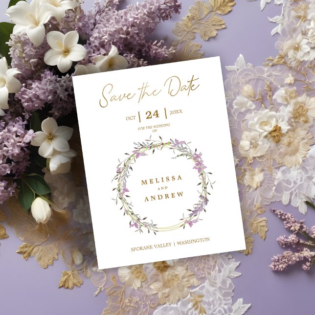 Save The Date Custom Lilac Elegant Garland Wreath Wedding (Custom Lilac Elegant Garland Wreath Wedding Save the Date Card.)