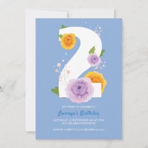 Save The Date Cute aquarelle Floral Enfants 2e fête d'anniversai