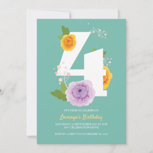 Save The Date Cute aquarelle Floral Enfants 4ème anniversaire