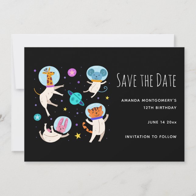 Save The Date Cute astronaute Animaux flottant dans l'espace (Devant)