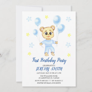 Save The Date Cute Bear Thème Fête d'anniversaire du garçon