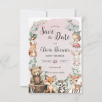 Cute Bois Animaux Végétation Baby shower rose