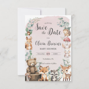 Save The Date Cute Bois Animaux Végétation Baby shower rose