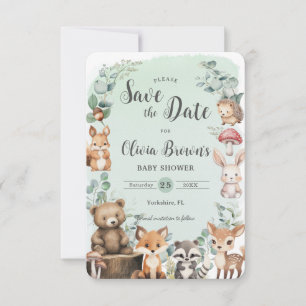 Save The Date Cute Bois Animaux Végétation Baby shower vert