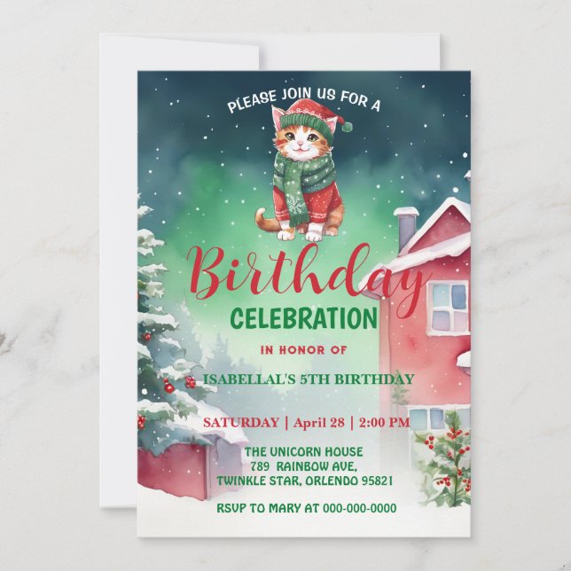 Save The Date Cute Cat kitty Père Noël fête de Noël (Devant)