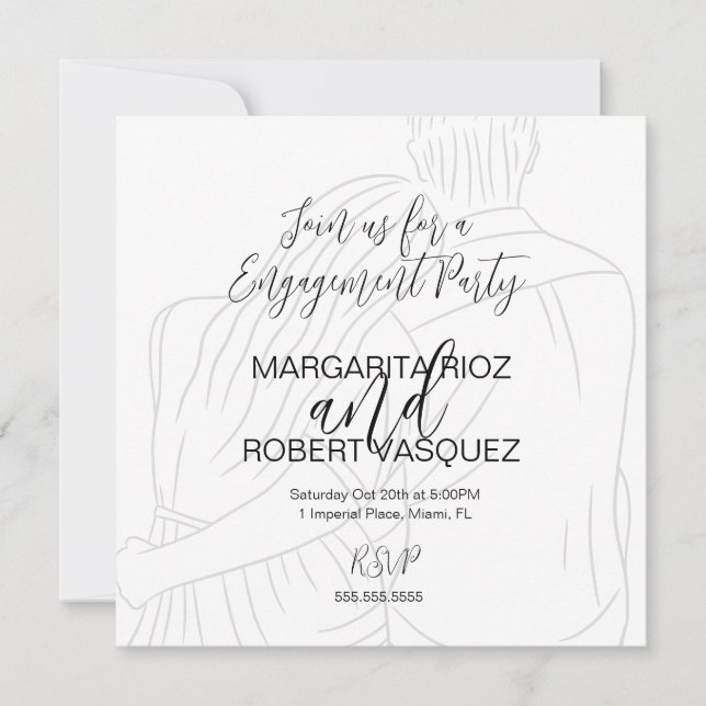 Save The Date Cute Couple Hugging Script Engagement Party (Devant)