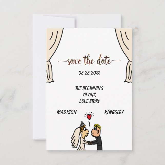 Save The Date Cute Couple Mariage Histoire Commencer une nouvell (Devant)