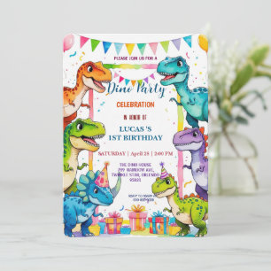Save The Date Cute DIno Baby Dinosaures 1er fête d'anniversaire 