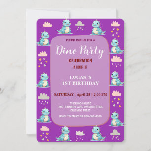 Save The Date Cute DIno Baby Dinosaures 1er fête d'anniversaire 