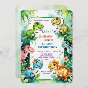 Save The Date Cute DIno fleur sauvage Dinosaures 1er anniversair