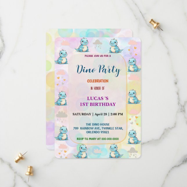 Save The Date Cute DIno fleur sauvage Dinosaures 1er anniversair (Devant/Arrière en situation)