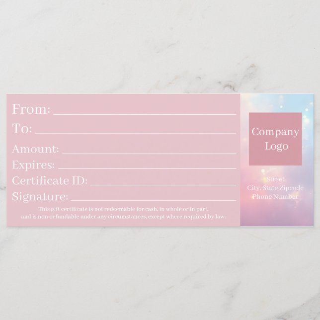 Save The Date Cute Elegant Opal Pink Pastel Gift Certificate (Dos)