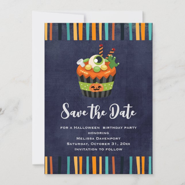 Save The Date Cute et Déplaisante Halloween Cupcake avec un Big  (Devant)