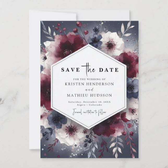 Save The Date Cute Floral Bourgogne Mariage (Devant)