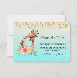 Save The Date Cute Giraffe Aquarelle Maman & Babe Baby shower