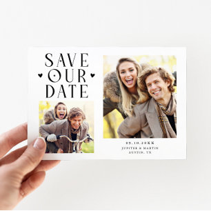 Save The Date Cute Hearts 2-Photo Mariage Blanc