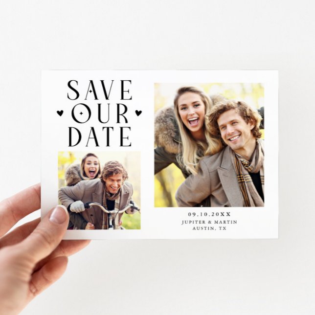 Save The Date Cute Hearts 2-Photo Mariage Blanc (Créateur téléchargé)
