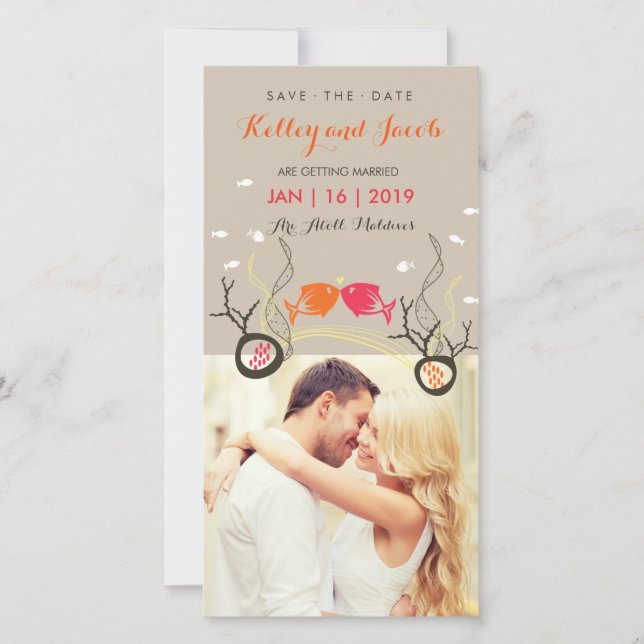Save The Date Cute Kissing Poissons Et Coraux Photo Sous L'Eau (Devant)