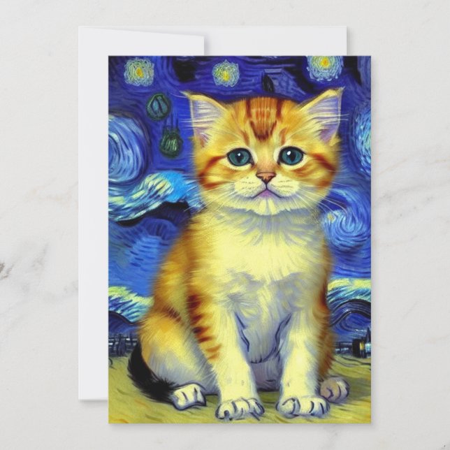 Save The Date Cute Kitten Starry Night Van Gogh (Devant)