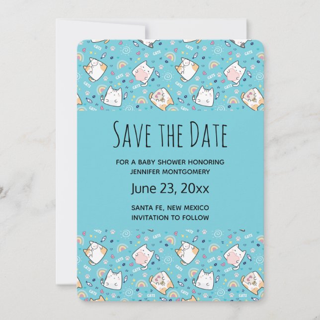 Save The Date Cute Kitty Chat Motif Whimsical (Devant)