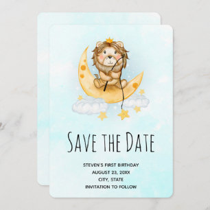 Save The Date Cute Lion Fishing de l'aquarelle de la lune