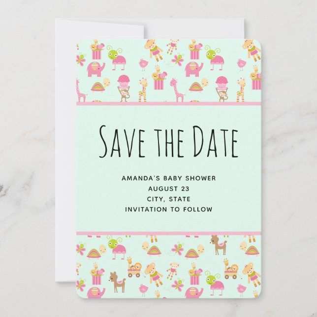 Save The Date Cute Nursery Animaux Motif (Devant)