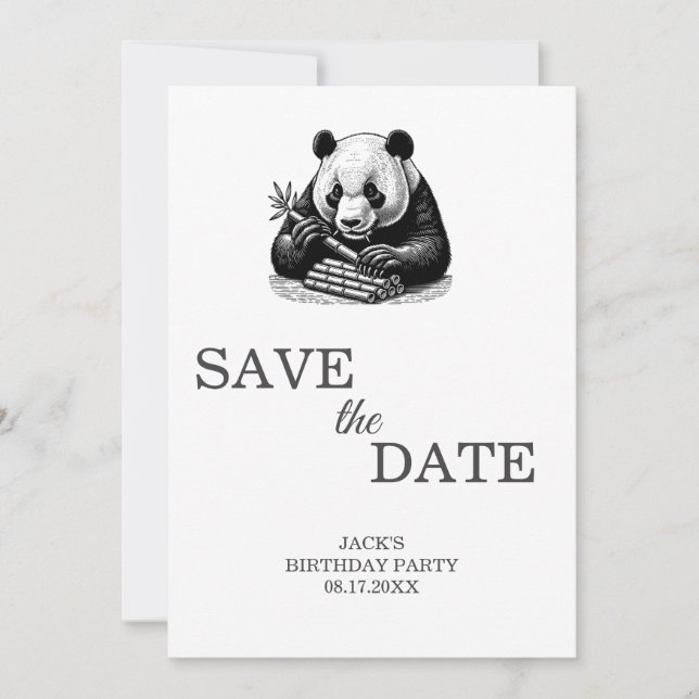 Save The Date Cute Panda Green Bamboo fête d'anniversaire (Devant)