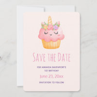 Cute Pink Cupcake Unicorn avec Rose Anniversaire