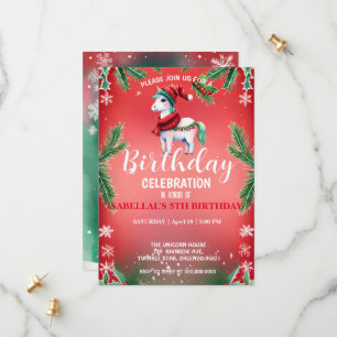 Save The Date Cute Red licorne Père Noël fête d'anniversaire Noë