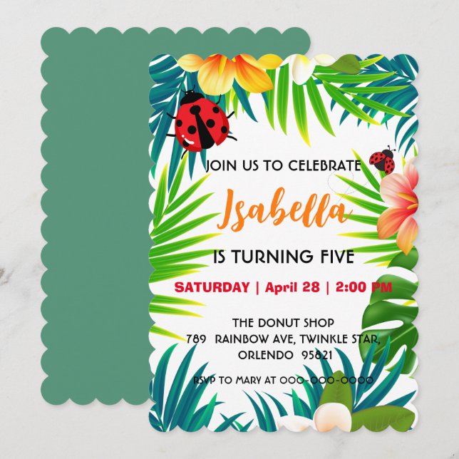 Save The Date Cute red Polka dot Ladybug summer jungle Birthday (Devant / Derrière)