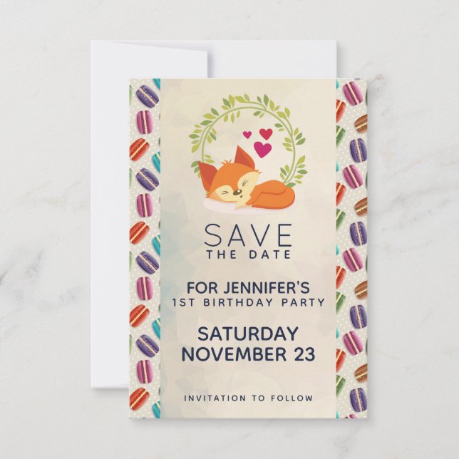 Save The Date Cute Renard orange avec couronne Anniversaire (Devant)