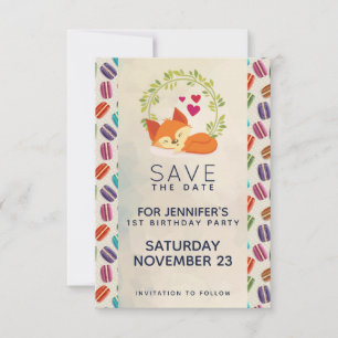 Save The Date Cute Renard orange avec couronne Anniversaire