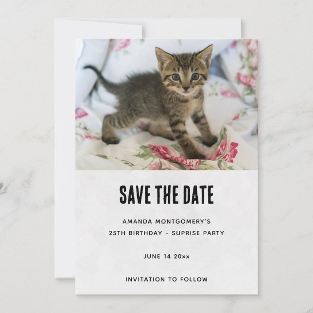 Save The Date Cute Tabby Kitten Semblable Anniversaire Surpris (Devant)